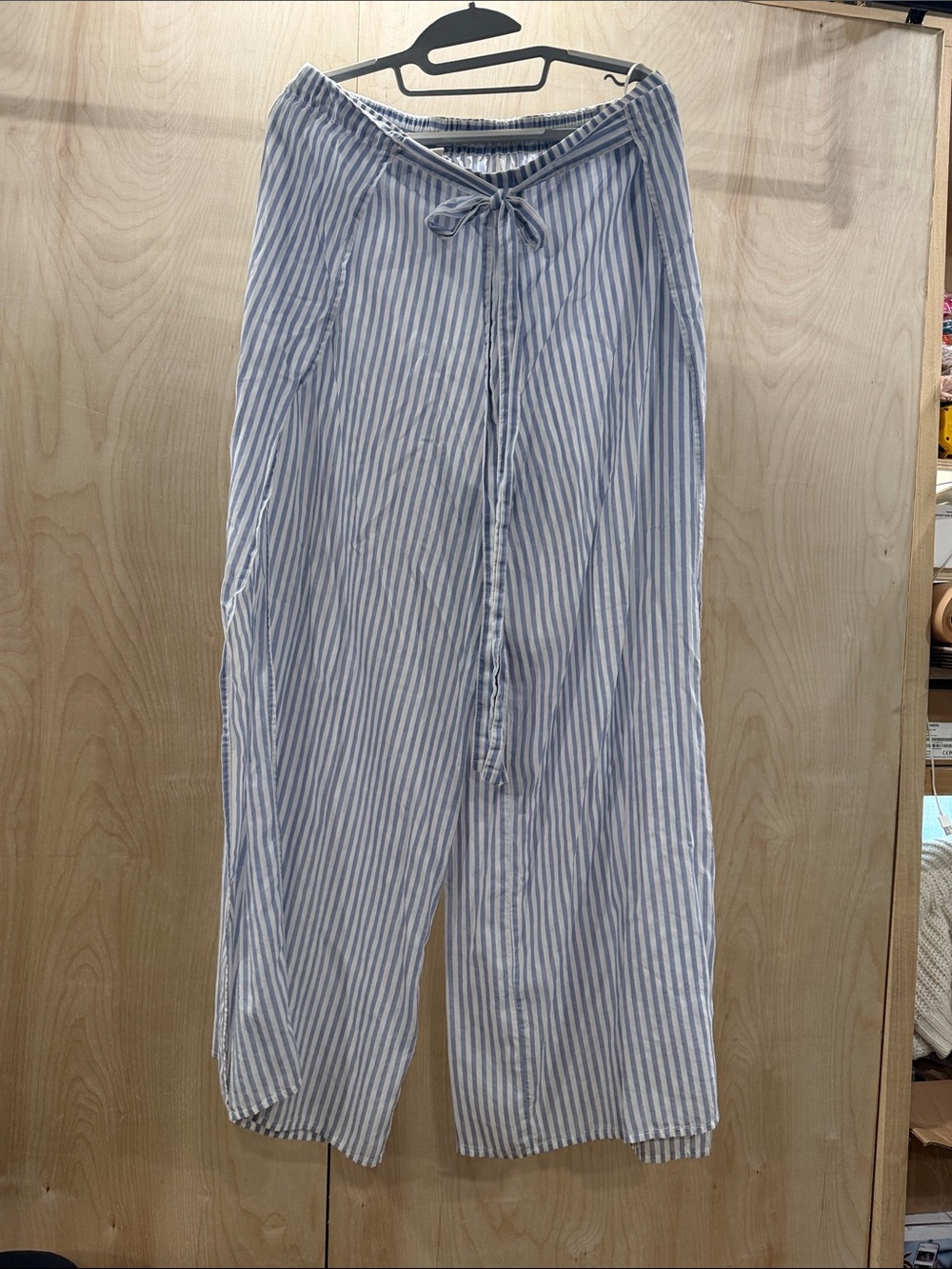 Elan Light Blue and White Striped Wide Leg Pants with side flaps